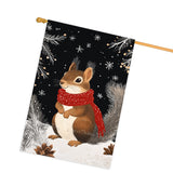 Christmas Snow Squirrel House Flag 28x40 Inch Double Sided Outdoor Holiday Flag, Winter Squirrel with Scarf Farmhouse Porch Yard Banner