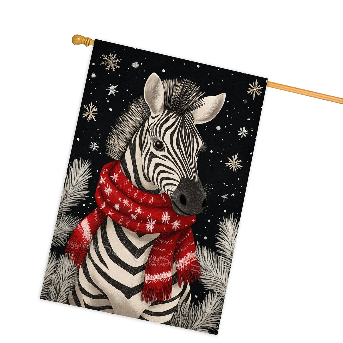 Christmas Zebra House Flag 28x40 Inch Double Sided Outdoor Holiday Flag, Cute Zebra with Snowflakes Farmhouse Winter Porch Yard Banner