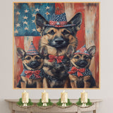 German Shepherd Mother with Four Puppies in Patriotic Hats and Bowties Celebrating American Pride and Family Love on Ready to Hang 1.5" Thick Canvas Wrap, Floating Framed Canvas, Flat Rolled Canvas