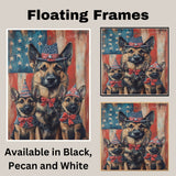 German Shepherd Mother with Four Puppies in Patriotic Hats and Bowties Celebrating American Pride and Family Love on Ready to Hang 1.5" Thick Canvas Wrap, Floating Framed Canvas, Flat Rolled Canvas