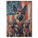 German Shepherd Mother with Four Puppies in Patriotic Hats and Bowties Celebrating American Pride and Family Love on Ready to Hang 1.5" Thick Canvas Wrap, Floating Framed Canvas, Flat Rolled Canvas
