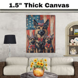 German Shepherd Mother with Four Puppies in Patriotic Hats and Bowties Celebrating American Pride and Family Love on Ready to Hang 1.5" Thick Canvas Wrap, Floating Framed Canvas, Flat Rolled Canvas