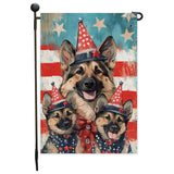 German Shepherd Dogs 4th of July American Flag Garden Flag Single or Double Sided Patriotic Yard Decor with Dogs Independence Day Star Outdoor Decoration for Lawn, Garden, or Patio 12x18 Inch