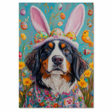 Easter Elegance: Bernese Mountain Dog Dressed in a Playful Holiday Ensemble on Ready to Hang 1.5" Thick Canvas Wrap, Floating Framed Canvas, Flat Rolled Canvas