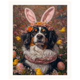 Springtime Festivities: Bernese Mountain Dog Showcasing a Cheerful Easter Costume on Ready to Hang 1.5" Thick Canvas Wrap, Floating Framed Canvas, Flat Rolled Canvas
