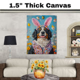 Holiday Cheer: Bernese Mountain Dog Styled in a Charming Easter Outfit on Ready to Hang 1.5" Thick Canvas Wrap, Floating Framed Canvas, Flat Rolled Canvas