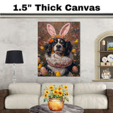 Springtime Festivities: Bernese Mountain Dog Showcasing a Cheerful Easter Costume on Ready to Hang 1.5" Thick Canvas Wrap, Floating Framed Canvas, Flat Rolled Canvas