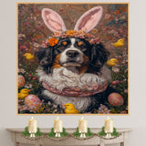 Springtime Festivities: Bernese Mountain Dog Showcasing a Cheerful Easter Costume on Ready to Hang 1.5" Thick Canvas Wrap, Floating Framed Canvas, Flat Rolled Canvas