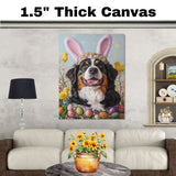 Springtime Whimsy: Bernese Mountain Dog Posing in a Delightful Easter Costume on Ready to Hang 1.5" Thick Canvas Wrap, Floating Framed Canvas, Flat Rolled Canvas