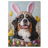 Springtime Whimsy: Bernese Mountain Dog Posing in a Delightful Easter Costume on Ready to Hang 1.5" Thick Canvas Wrap, Floating Framed Canvas, Flat Rolled Canvas