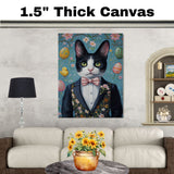 Springtime Delight: Black and White Tuxedo Cat Posing in a Festive Easter Costume on Ready to Hang 1.5" Thick Canvas Wrap, Floating Framed Canvas, Flat Rolled Canvas