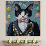 Springtime Delight: Black and White Tuxedo Cat Posing in a Festive Easter Costume on Ready to Hang 1.5" Thick Canvas Wrap, Floating Framed Canvas, Flat Rolled Canvas