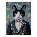 Springtime Delight: Black and White Tuxedo Cat Posing in a Festive Easter Costume on Ready to Hang 1.5" Thick Canvas Wrap, Floating Framed Canvas, Flat Rolled Canvas