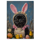 Cheerful Vibes: Black Pug Showing Off a Festive Easter Look on Ready to Hang 1.5" Thick Canvas Wrap, Floating Framed Canvas, Flat Rolled Canvas