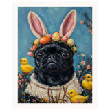 Springtime Fun: Black Pug Dressed in a Cute Easter Costume on Ready to Hang 1.5" Thick Canvas Wrap, Floating Framed Canvas, Flat Rolled Canvas