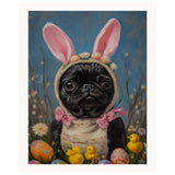 Cheerful Vibes: Black Pug Showing Off a Festive Easter Look on Ready to Hang 1.5" Thick Canvas Wrap, Floating Framed Canvas, Flat Rolled Canvas