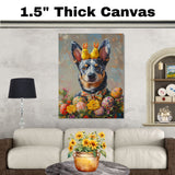 Springtime Spirit: Blue Heeler Showing Off a Festive Easter Costume on Premium Canvas Wrap, Framed Print, or Rolled Artwork