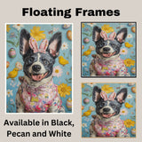 Hoppy Holidays: Blue Heeler Sporting a Playful Easter Attire on Decorative Canvas Wrap, Framed Print, or Rolled Artwork