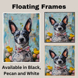 Easter Charm: Blue Heeler Dressed in a Colorful Holiday Outfit on Artistic Canvas Wrap, Framed Print, or Rolled Artwork