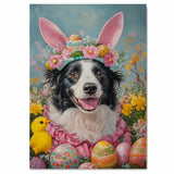Easter Delight: Border Collie Posing in a Colorful Holiday Outfit on Artistic Canvas Wrap, Framed Print, or Rolled Artwork