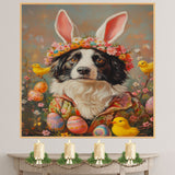 Springtime Magic: Border Collie Sporting a Playful Easter Attire on High-Quality Canvas Wrap, Framed Print, or Rolled Artwork