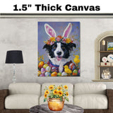 Springtime Cheer: Border Collie Dressed in a Festive Easter Costume on Premium Canvas Wrap, Framed Print, or Rolled Artwork