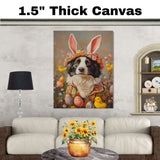 Springtime Magic: Border Collie Sporting a Playful Easter Attire on High-Quality Canvas Wrap, Framed Print, or Rolled Artwork