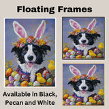 Springtime Cheer: Border Collie Dressed in a Festive Easter Costume on Premium Canvas Wrap, Framed Print, or Rolled Artwork