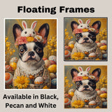 Springtime Fun: Boston Terrier Posing in a Cheerful Easter Costume on Artistic Canvas Wrap, Framed Print, or Rolled Artwork