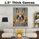 Hoppy Easter: Boston Terrier Showing Off a Playful Holiday Ensemble on Decorative Canvas Wrap, Framed Print, or Rolled Artwork