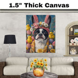Easter Joy: Boston Terrier Dressed in a Festive Spring Outfit on Premium Canvas Wrap, Framed Print, or Rolled Artwork