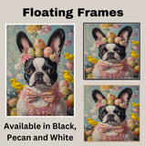Festive Paws: Boston Terrier Sporting a Charming Springtime Look on High-Quality Canvas Wrap, Framed Print, or Rolled Artwork
