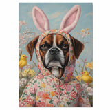 Spring Whimsy: Boxer Dog Dressed in a Cheerful Easter Costume on Premium Canvas Wrap, Framed Print, or Rolled Artwork