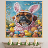 Hoppy Celebrations: Boxer Dog Showing Off a Playful Easter Attire on Decorative Canvas Wrap, Framed Print, or Rolled Artwork