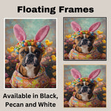 Easter Charm: Boxer Dog Posing in a Festive Spring Outfit on Artistic Canvas Wrap, Framed Print, or Rolled Artwork