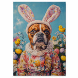 Springtime Fun: Boxer Dog Sporting a Delightful Easter Look on High-Quality Canvas Wrap, Framed Print, or Rolled Artwork