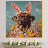 Easter Elegance: Bullmastiff Dressed in a Festive Spring Ensemble on Premium Canvas Wrap, Framed Print, or Rolled Artwork