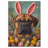Spring Spirit: Bullmastiff Posing in a Charming Easter Costume on Artistic Canvas Wrap, Framed Print, or Rolled Artwork