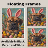 Spring Spirit: Bullmastiff Posing in a Charming Easter Costume on Artistic Canvas Wrap, Framed Print, or Rolled Artwork