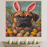 Spring Spirit: Bullmastiff Posing in a Charming Easter Costume on Artistic Canvas Wrap, Framed Print, or Rolled Artwork