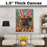 Spring Spirit: Bullmastiff Posing in a Charming Easter Costume on Artistic Canvas Wrap, Framed Print, or Rolled Artwork