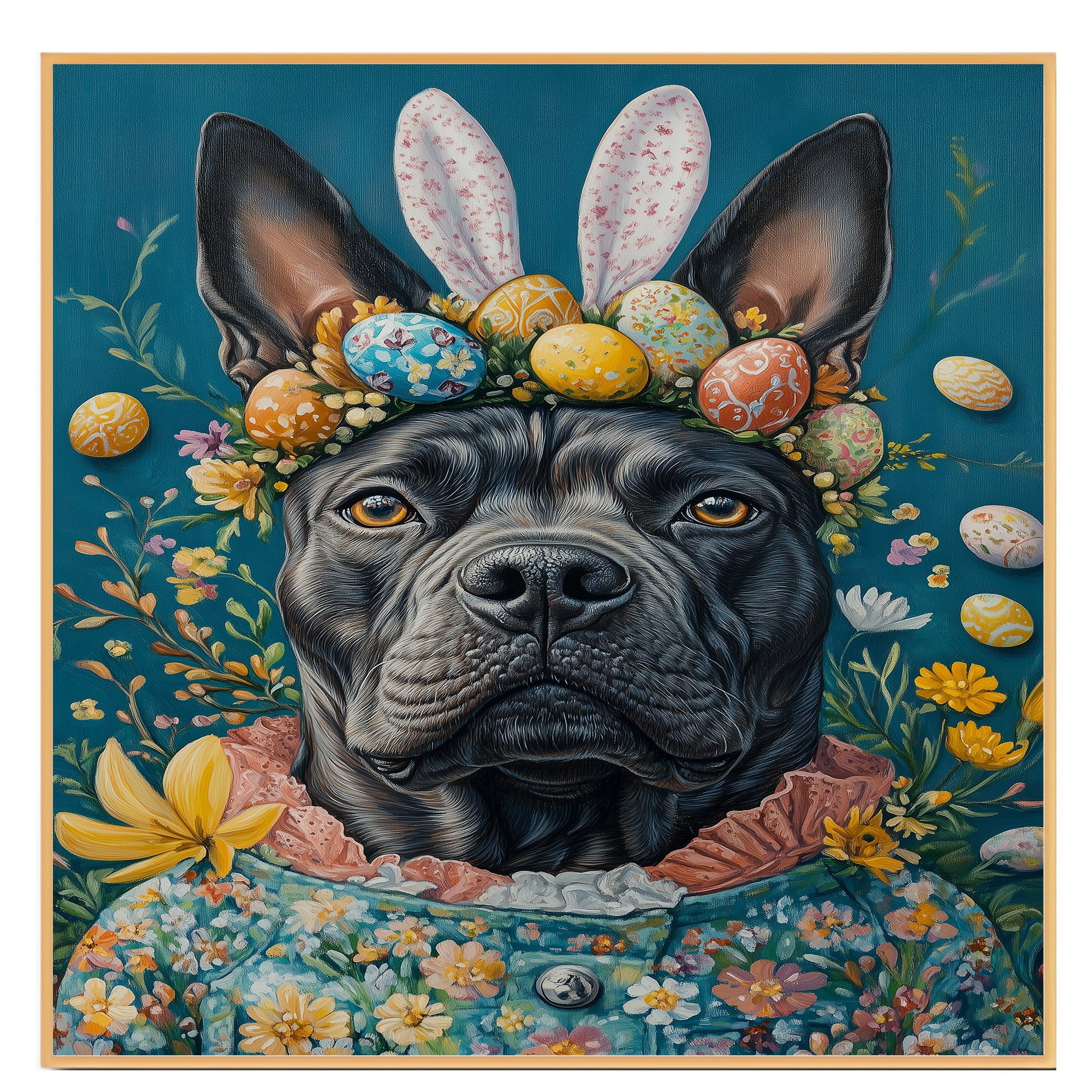 Easter Bliss: Cane Corso Showcasing a Festive Spring Look on Premium Canvas Wrap, Framed Print, or Rolled Artwork