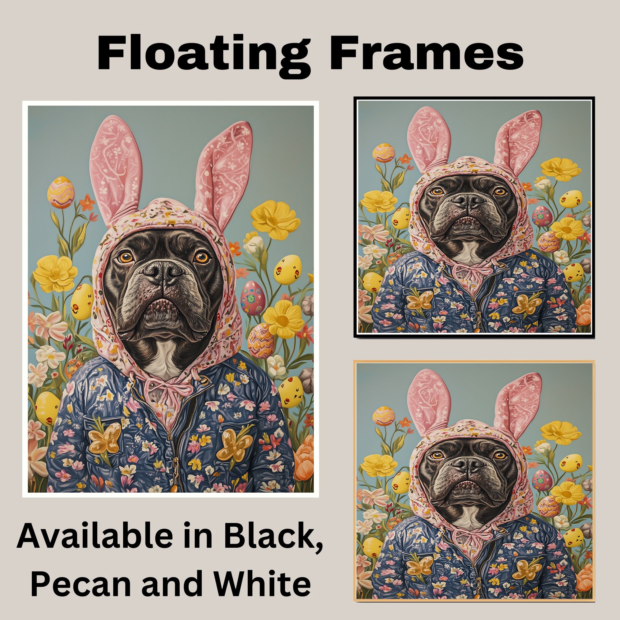 Hoppy Vibes: Cane Corso Posing in a Festive Springtime Outfit on High-Quality Canvas Wrap, Framed Print, or Rolled Artwork