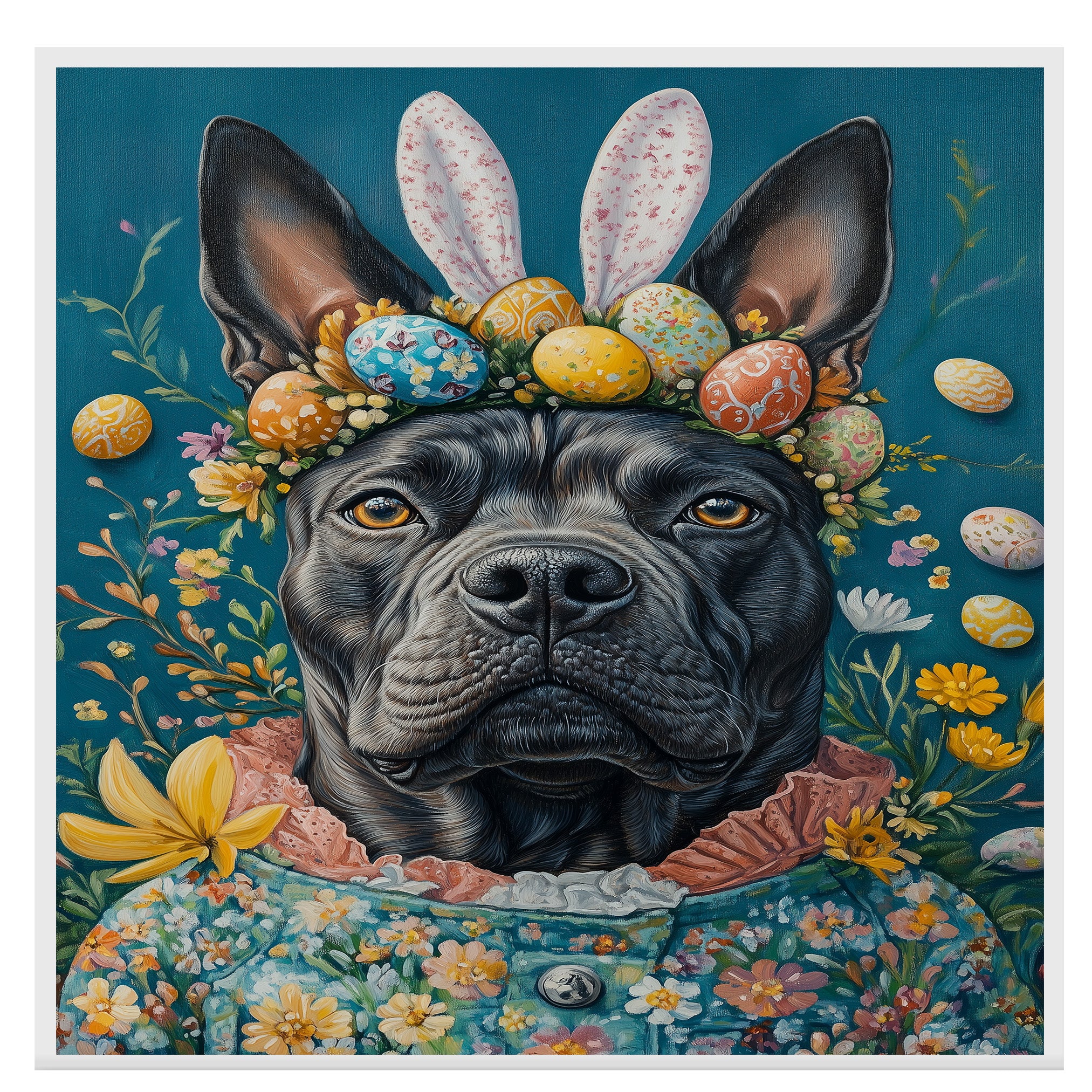 Easter Bliss: Cane Corso Showcasing a Festive Spring Look on Premium Canvas Wrap, Framed Print, or Rolled Artwork