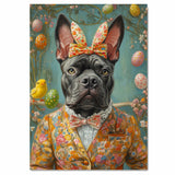 Springtime Charm: Cane Corso Dressed in a Playful Holiday Ensemble on Decorative Canvas Wrap, Framed Print, or Rolled Artwork