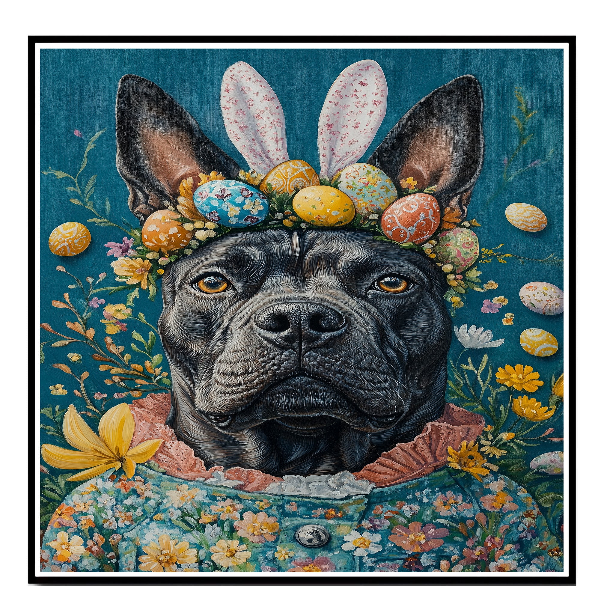 Easter Bliss: Cane Corso Showcasing a Festive Spring Look on Premium Canvas Wrap, Framed Print, or Rolled Artwork
