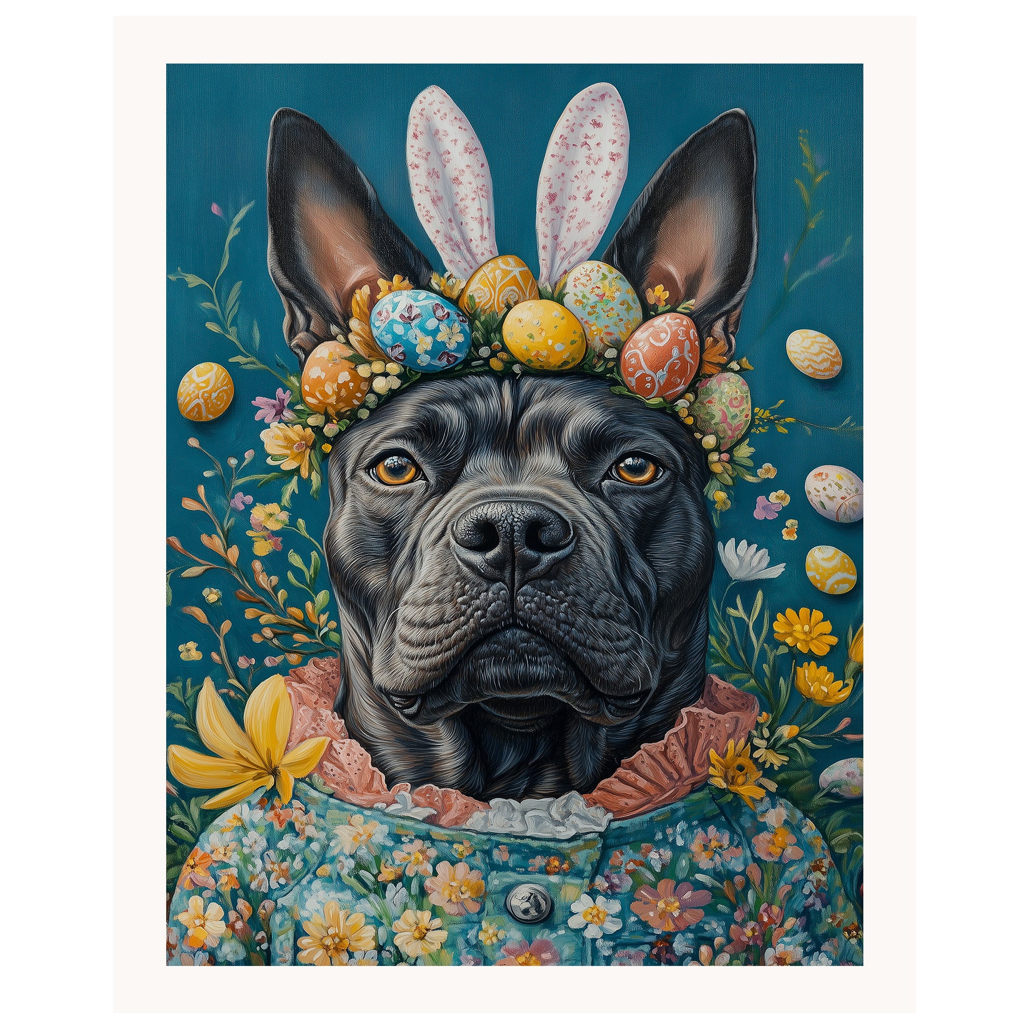 Easter Bliss: Cane Corso Showcasing a Festive Spring Look on Premium Canvas Wrap, Framed Print, or Rolled Artwork