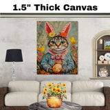 Festive Feline: Adorable Cat Showing Off a Playful Springtime Look on Decorative Canvas Wrap, Framed Print, or Rolled Artwork