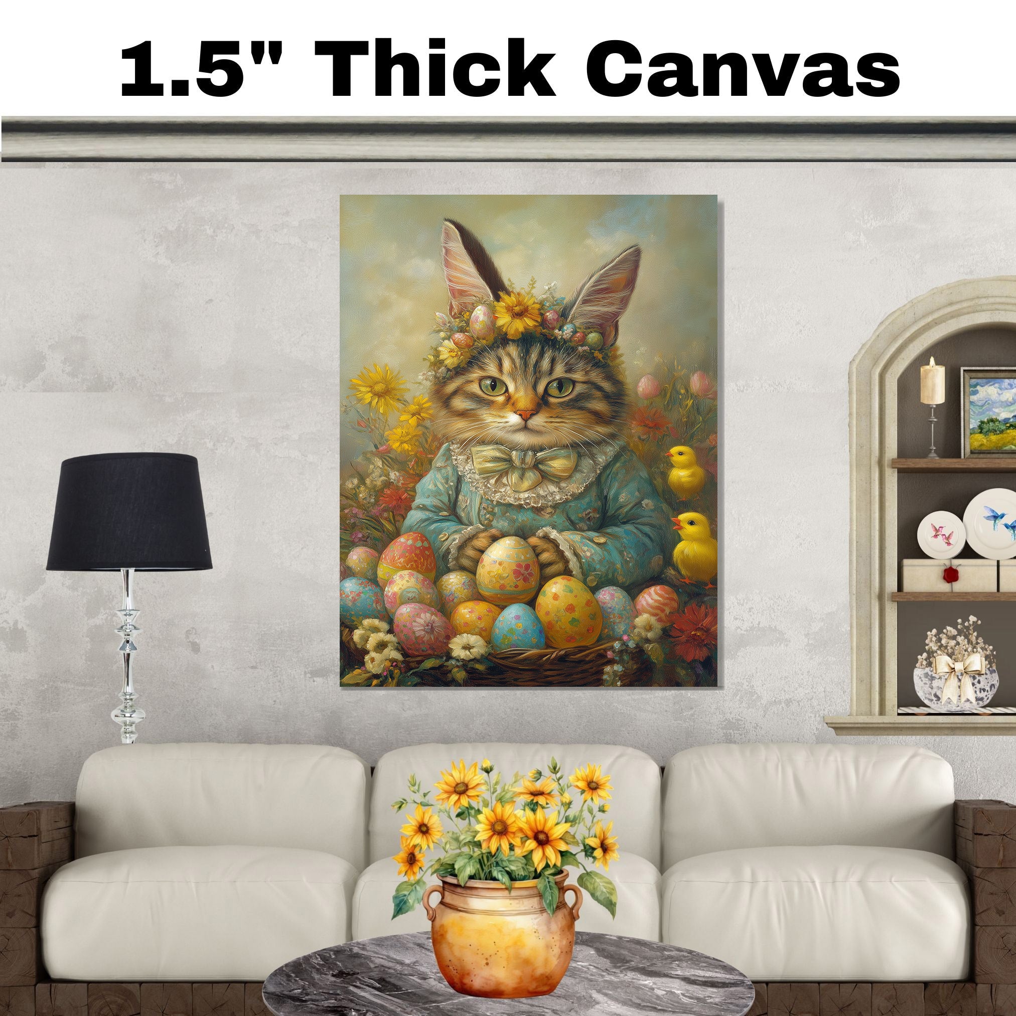 Feline Festivities: Cute Cat Ready for a Springtime Celebration on Canvas Wrap, Framed Print, or Rolled Artwork
