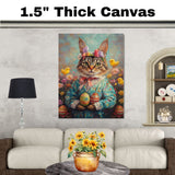 Springtime Whiskers: Cat Posing in a Festive Holiday Look on Premium Canvas Wrap, Framed Print, or Rolled Artwork